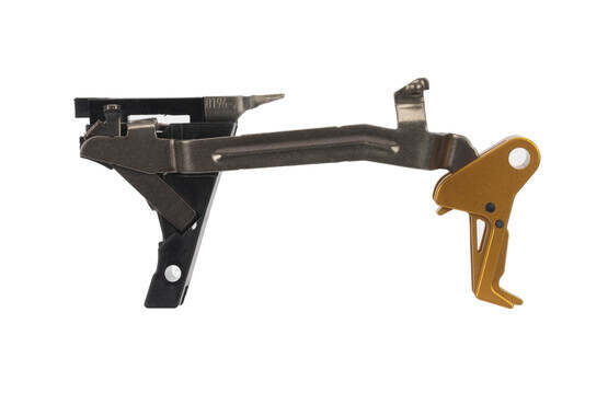 CMC Triggers Drop-In Glock Gen 1-3 .45 ACP trigger features a flat bow for enhanced feel and an eye-catching gold trigger.